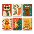 6 Mini Paintings - Cats & Dogs Christmas Set