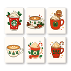 6 Mini Paintings - Christmas Coffee Set