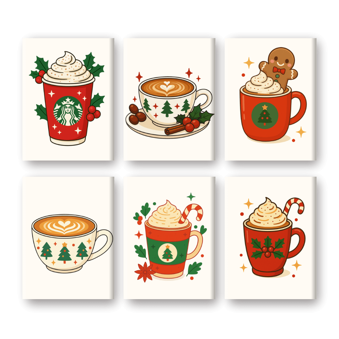 6 Mini Paintings - Christmas Coffee Set