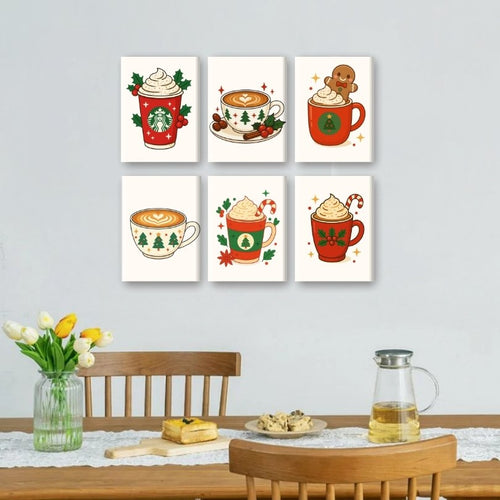 6 Mini Paintings - Christmas Coffee Set