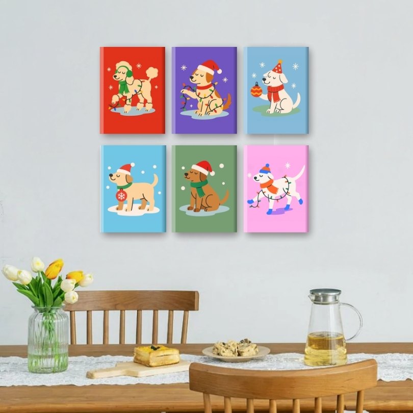 6 Mini Paintings - Christmas Dogs Set