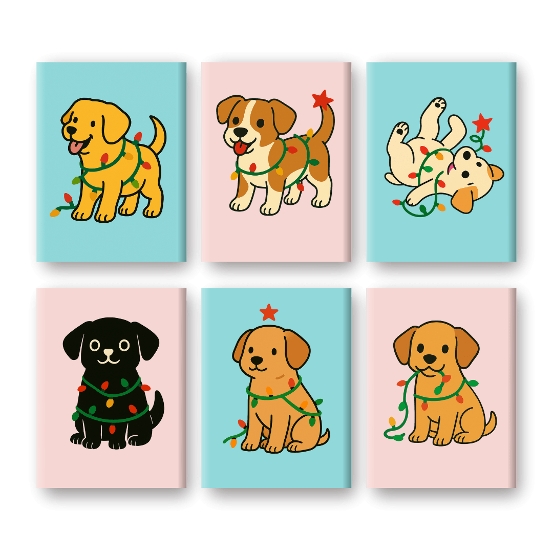 6 Mini Paintings | Christmas Puppies Set