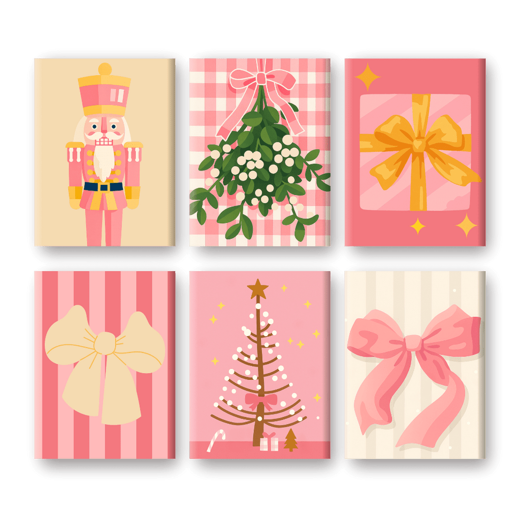 6 Mini Paintings - Christmas in Pink Set