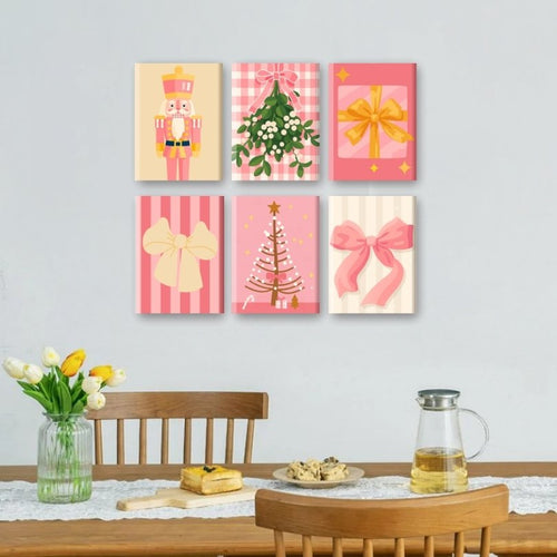 6 Mini Paintings - Christmas in Pink Set