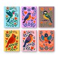 6 Mini Paintings - Colorful Birds Set