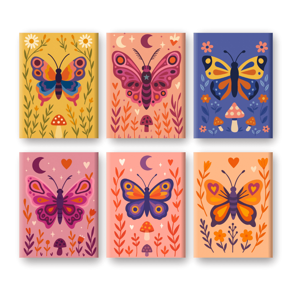 6 Mini Paintings - Colorful Butterflies Set