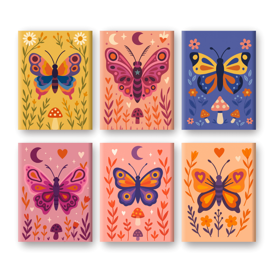 6 Mini Paintings - Colorful Butterflies Set
