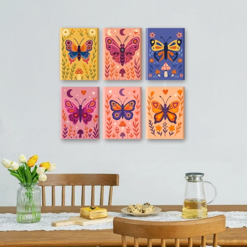 6 Mini Paintings - Colorful Butterflies Set
