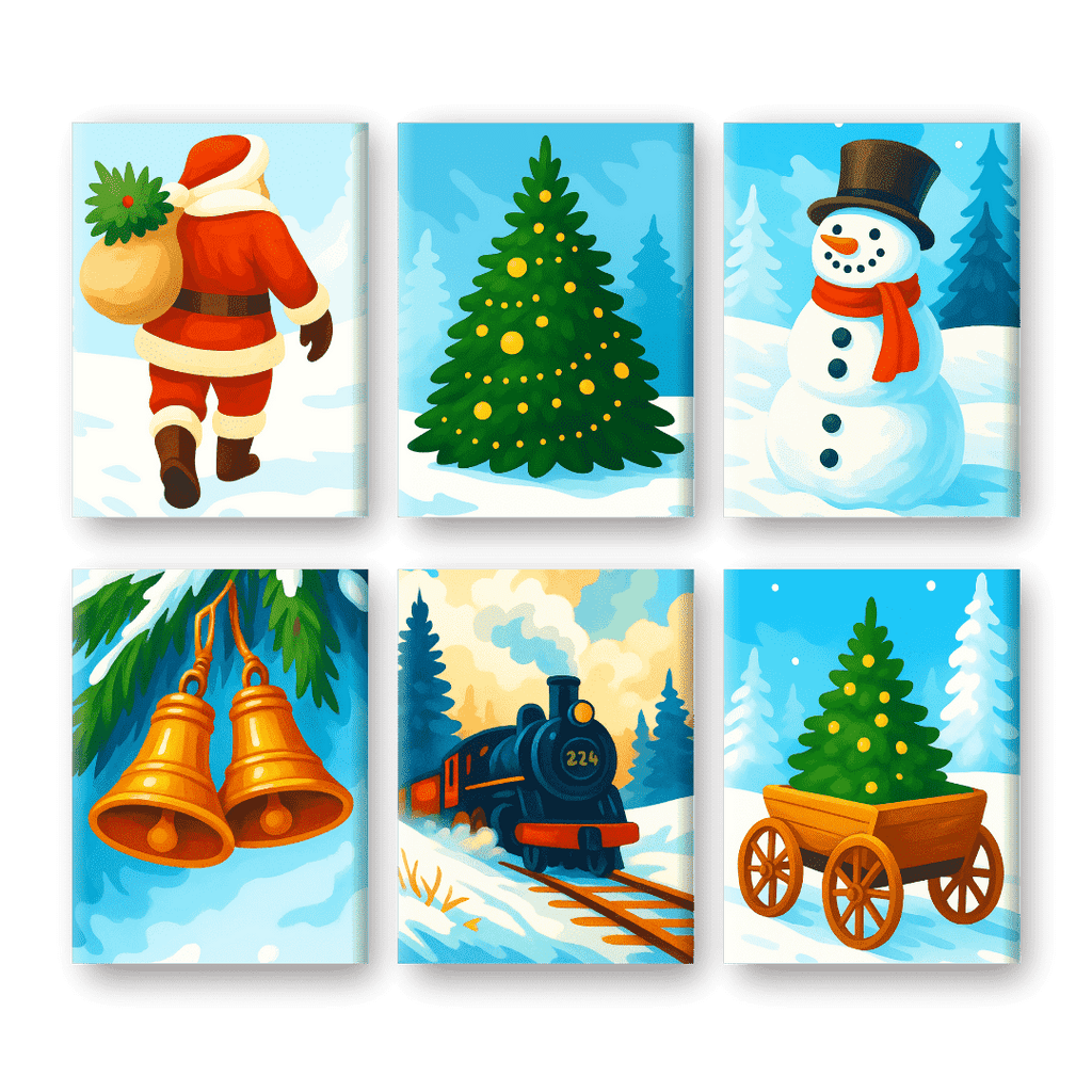 6 Mini Paintings | Colorful Christmas Set