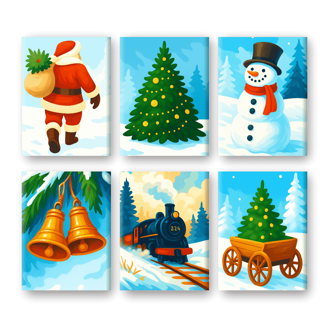 6 Mini Paintings | Colorful Christmas Set