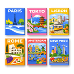 6 Mini Paintings - Colorful Cities Set