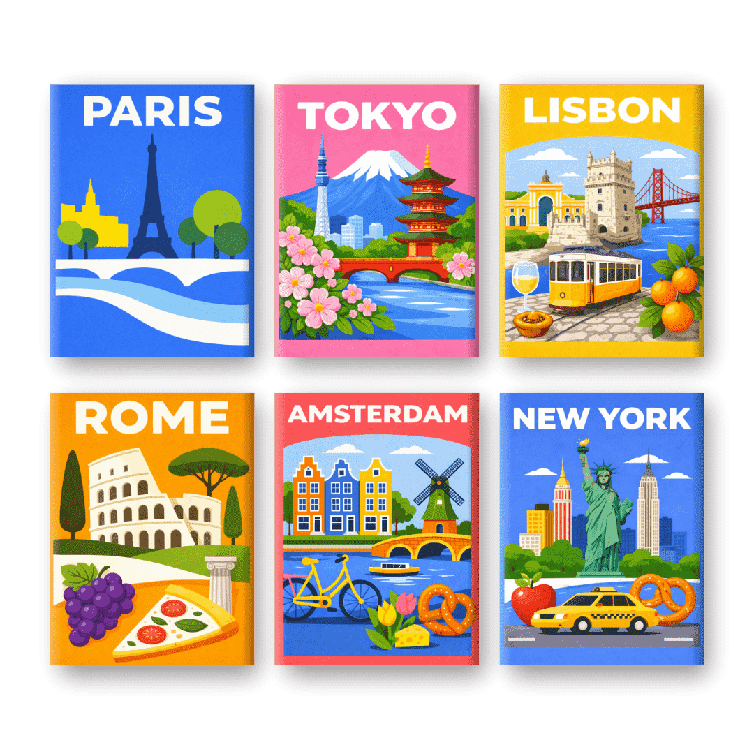 6 Mini Paintings - Colorful Cities Set