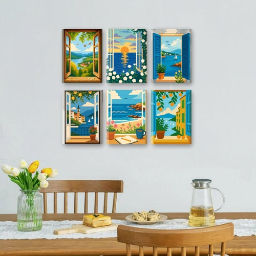 6 Mini Paintings - Colorful Windows Set