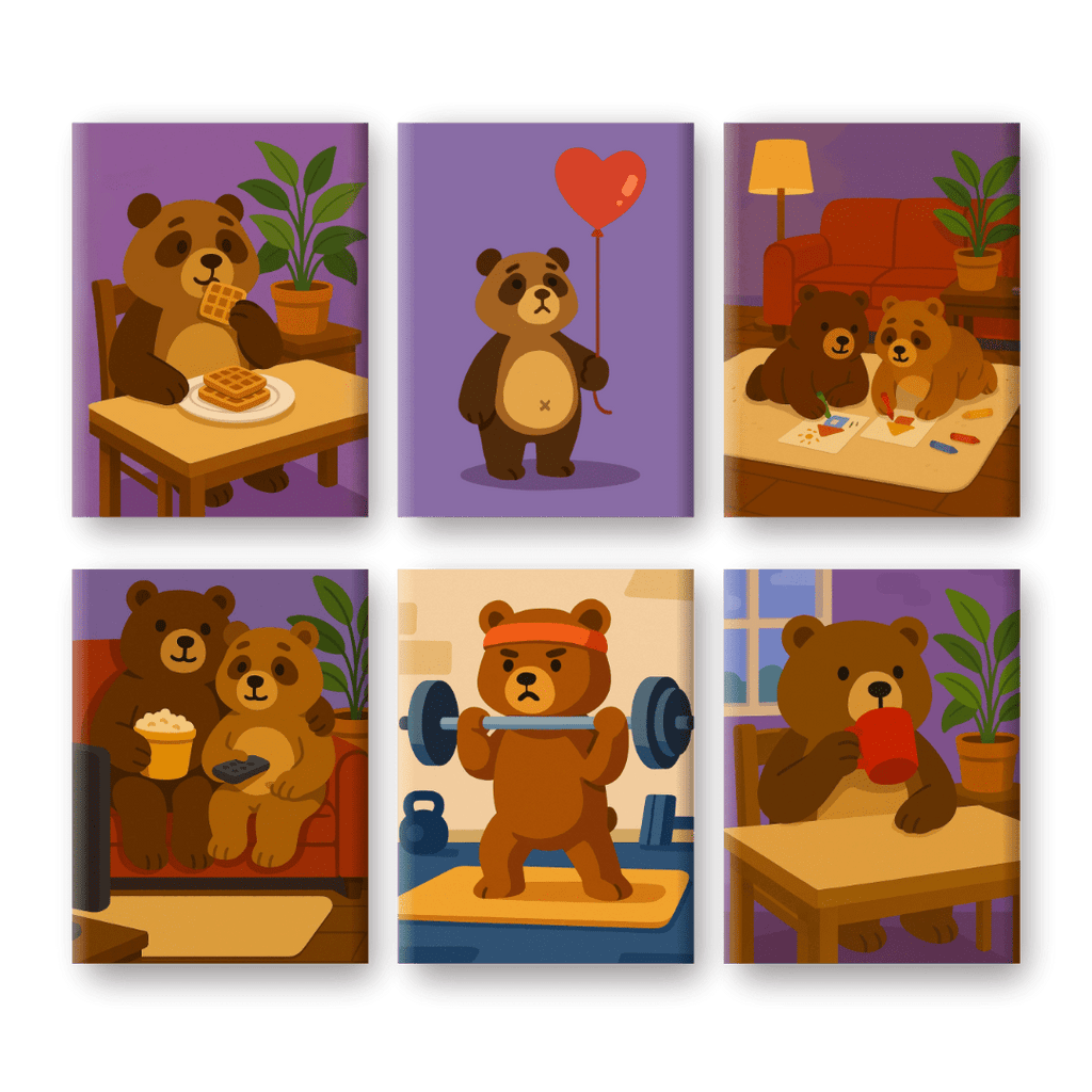 6 Mini Paintings - Cute Bears Set