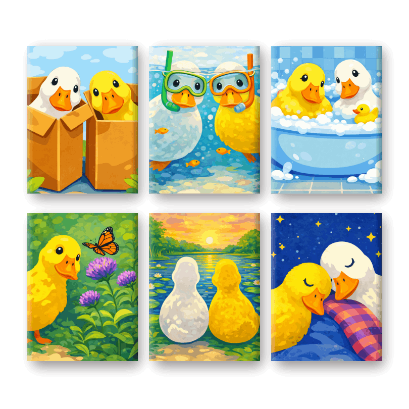 6 Mini Paintings - Cute Ducks Set