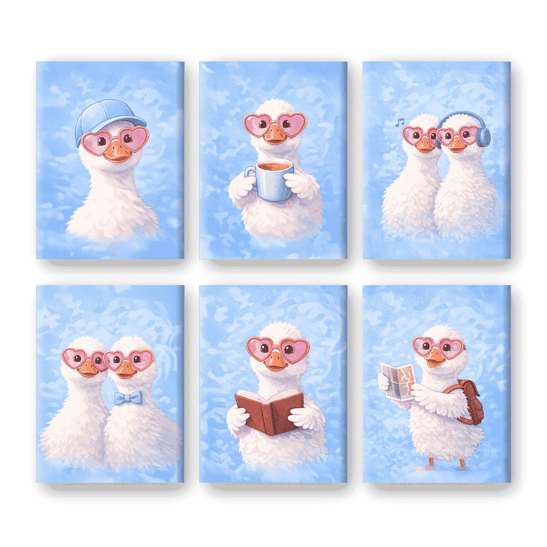 6 Mini Paintings - Cute Goose Set