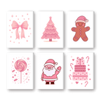 6 Mini Paintings - Cute Pink Christmas Set