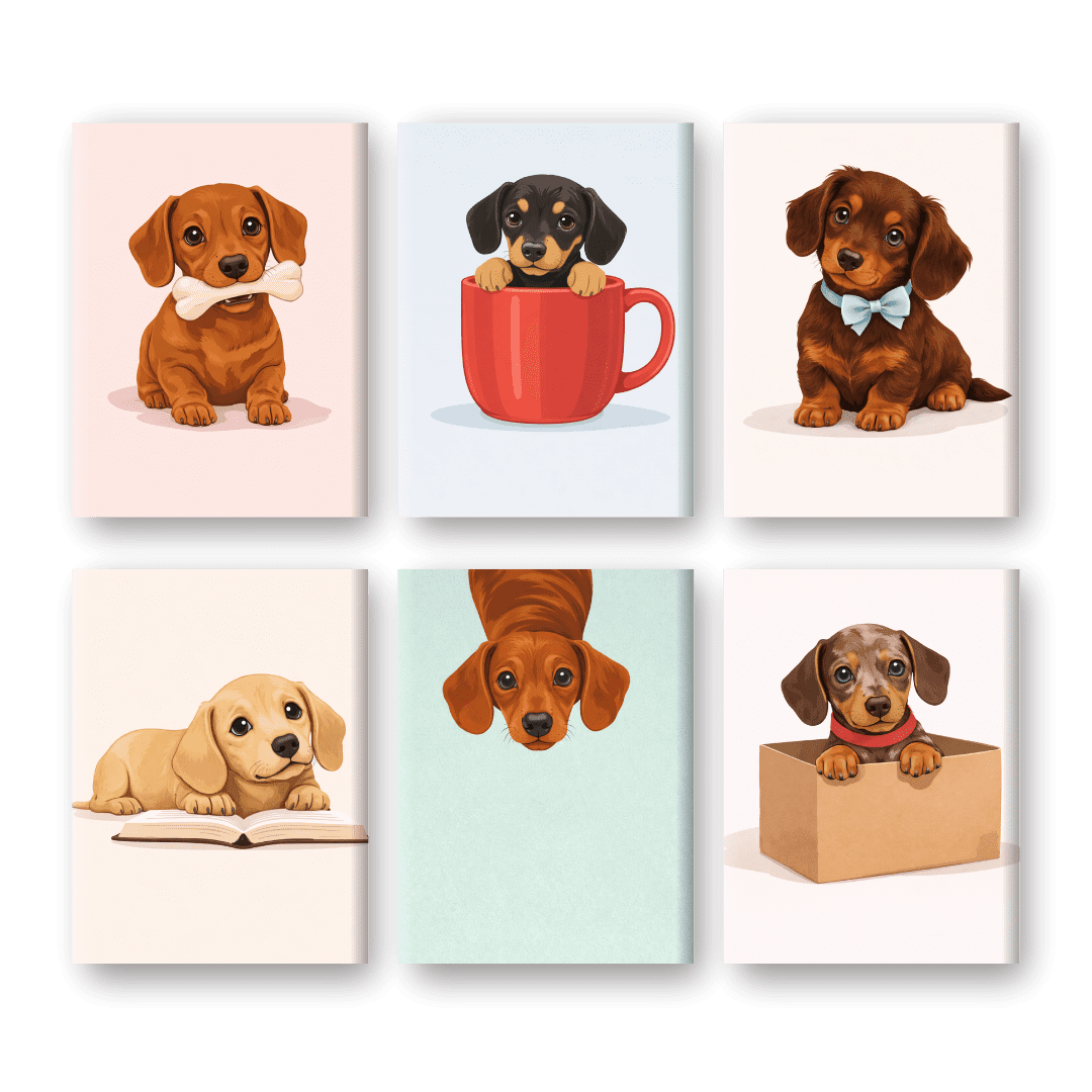 6 Mini Paintings - Cute Sausage Dogs Set