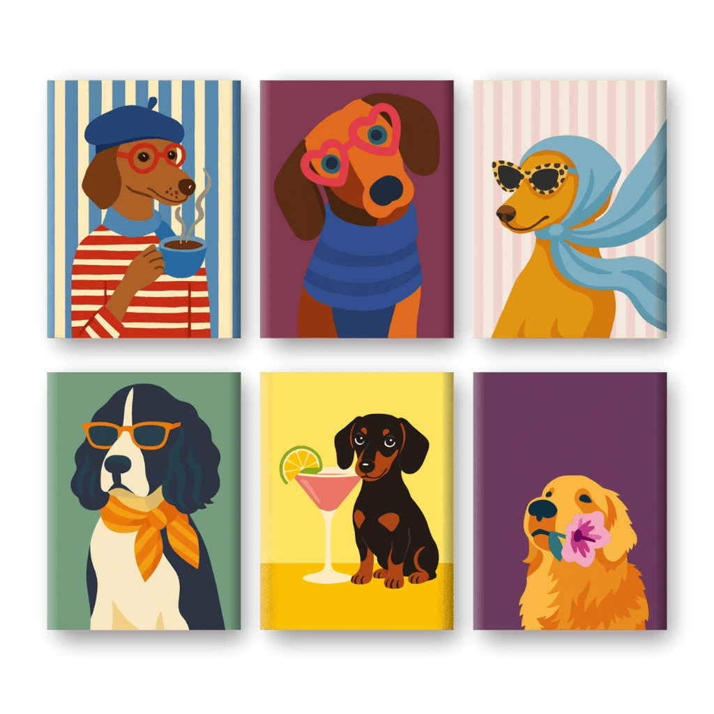 6 Mini Paintings - Fancy Dogs Set