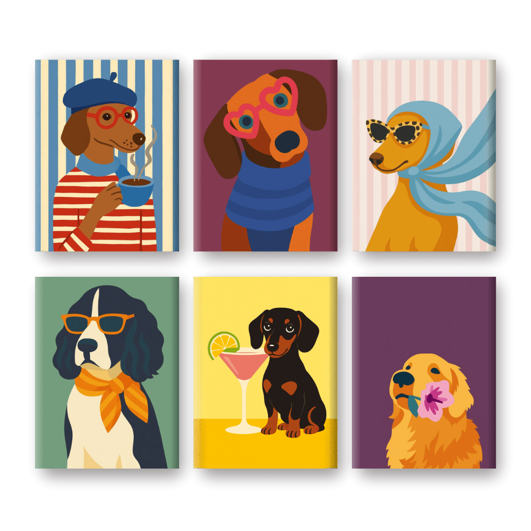 6 Mini Paintings - Fancy Dogs Set