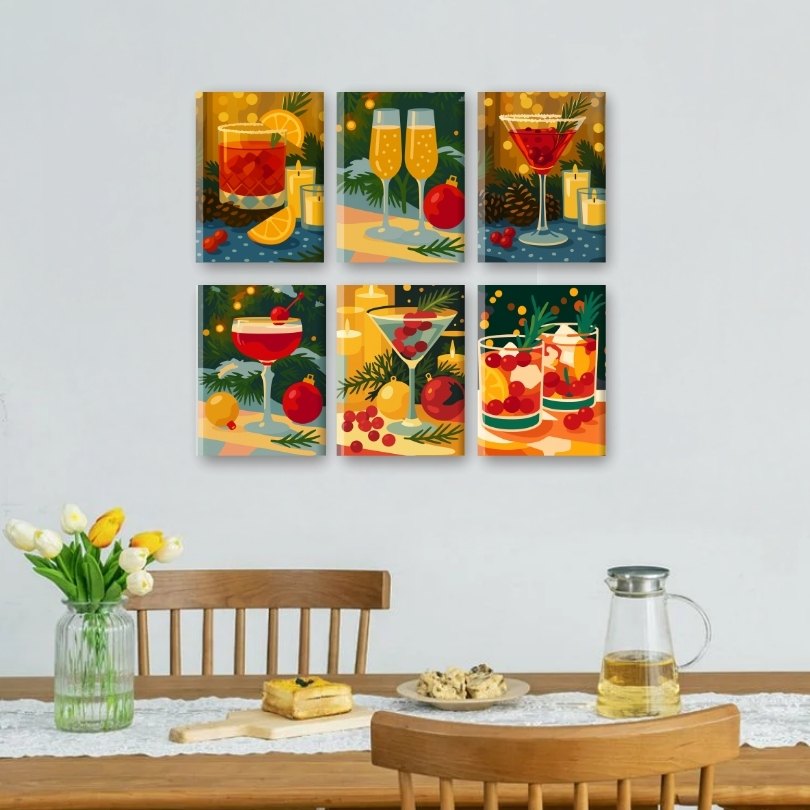 6 Mini Paintings - Festive Cocktails Set