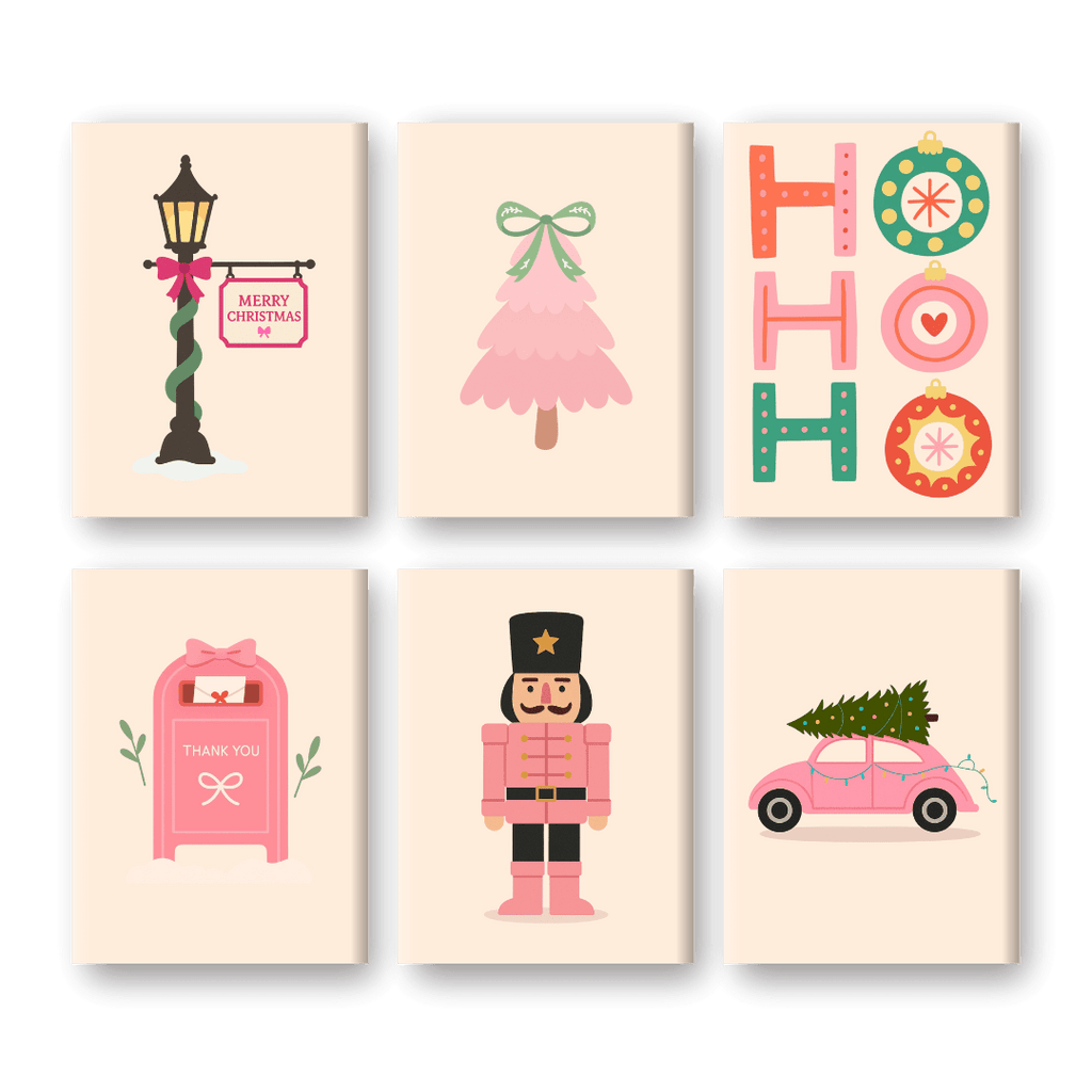 6 Mini Paintings - Festive Pink Set