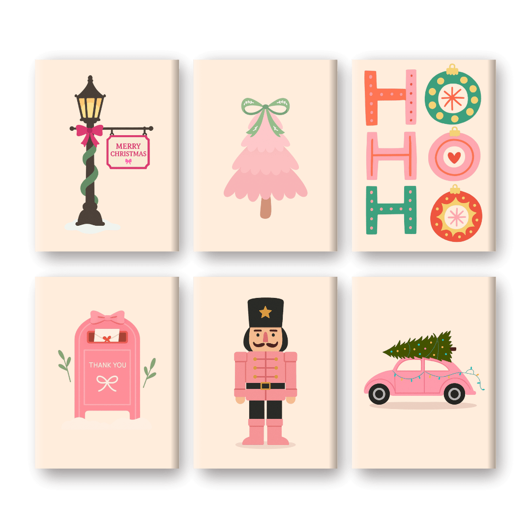 6 Mini Paintings - Festive Pink Set