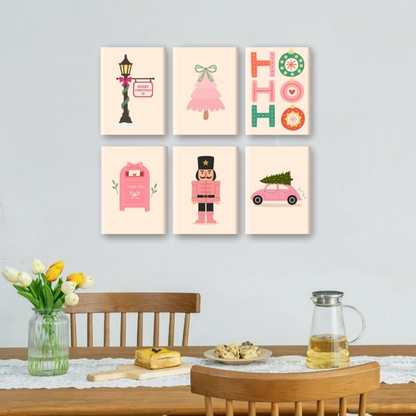 6 Mini Paintings - Festive Pink Set