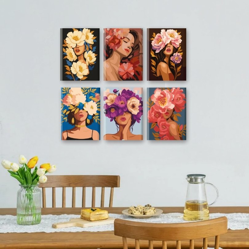 6 Mini Paintings - Flower Ladies Set