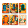 6 Mini Paintings - Flowers & Doors Set