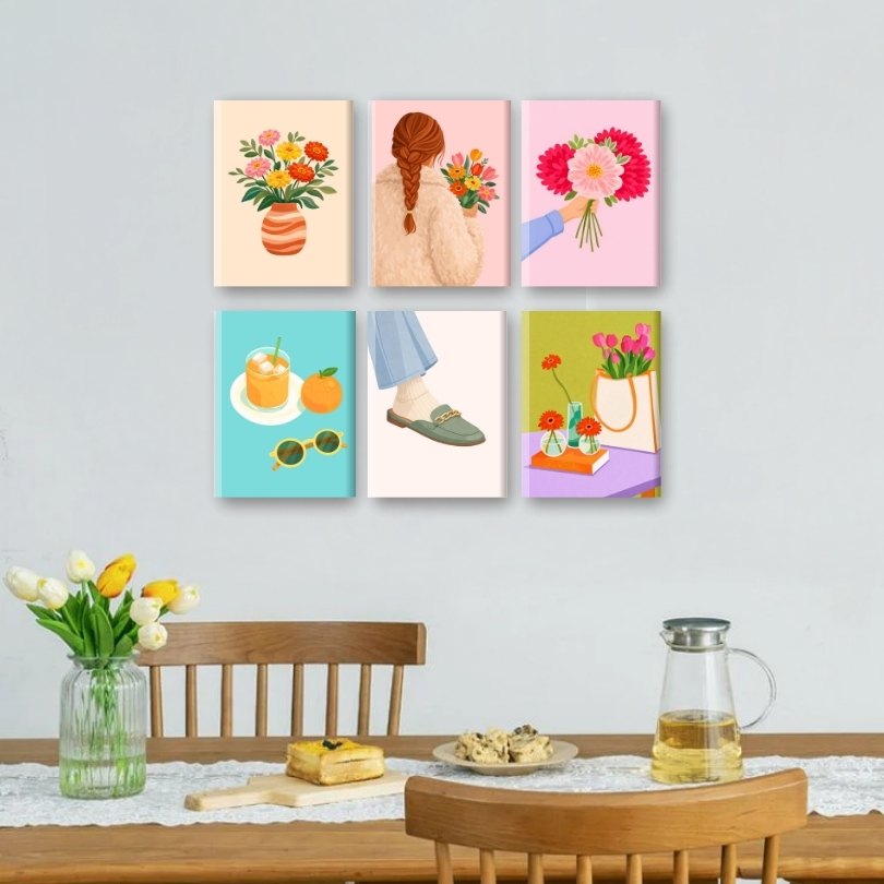 6 Mini Paintings - Flowers & Fashion Set