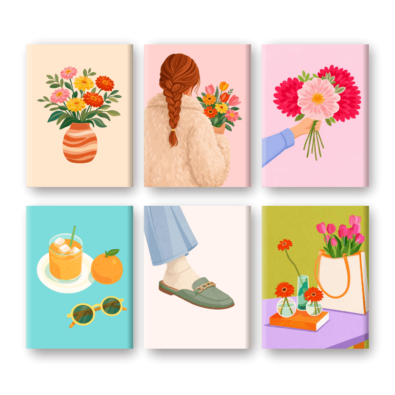 6 Mini Paintings - Flowers & Fashion Set