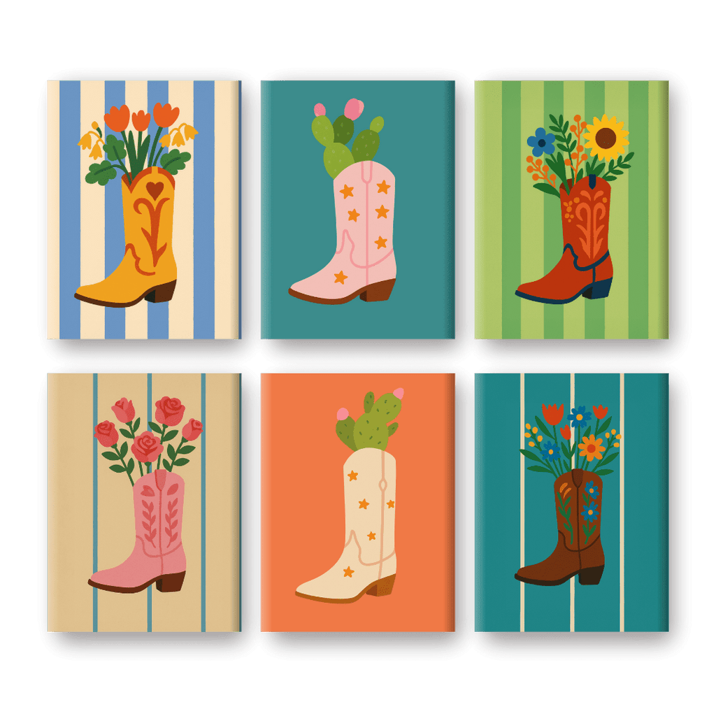 6 Mini Paintings - Flowers in Boots Set