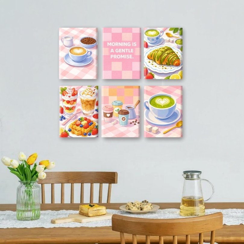 6 Mini Paintings - Gentle Morning Breakfast Set
