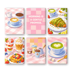 6 Mini Paintings - Gentle Morning Breakfast Set