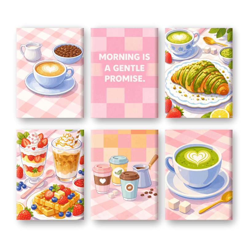 6 Mini Paintings - Gentle Morning Breakfast Set