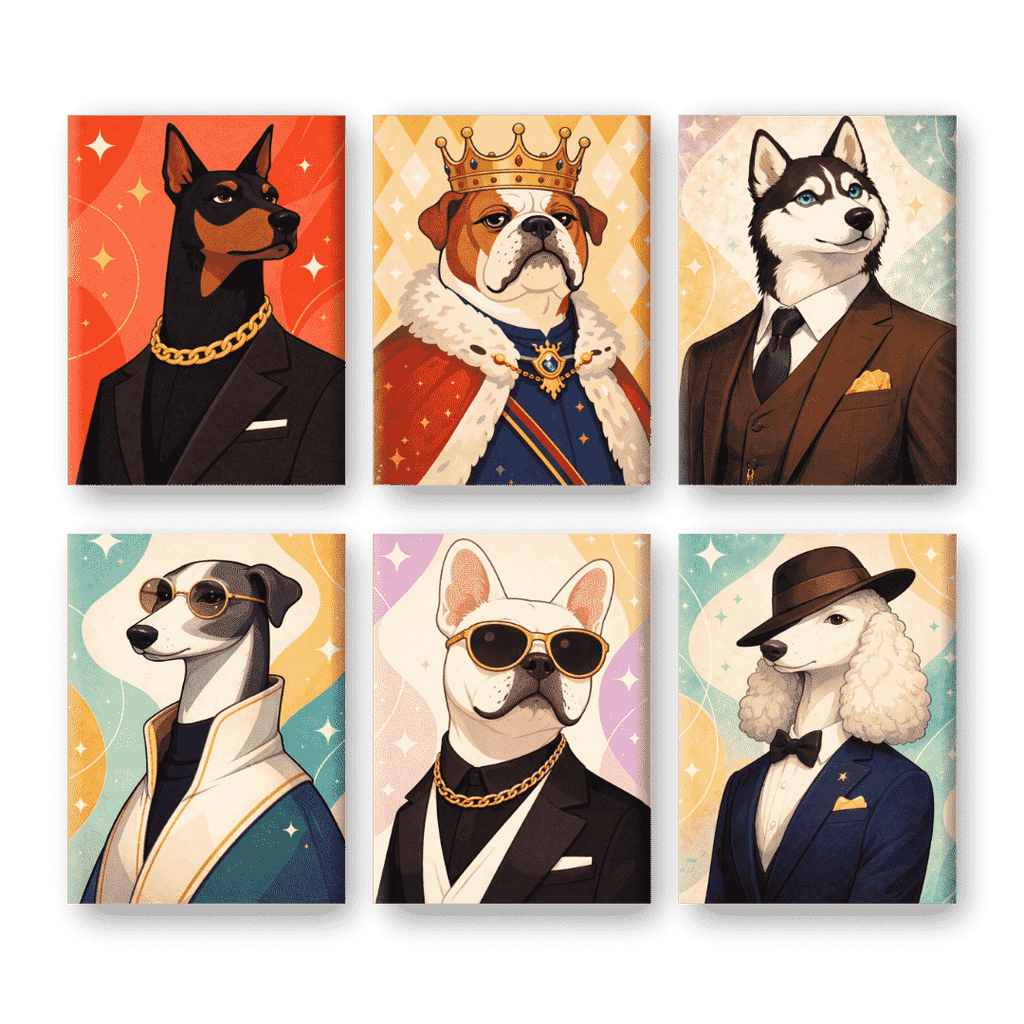 6 Mini Paintings - Gentleman Dogs Set