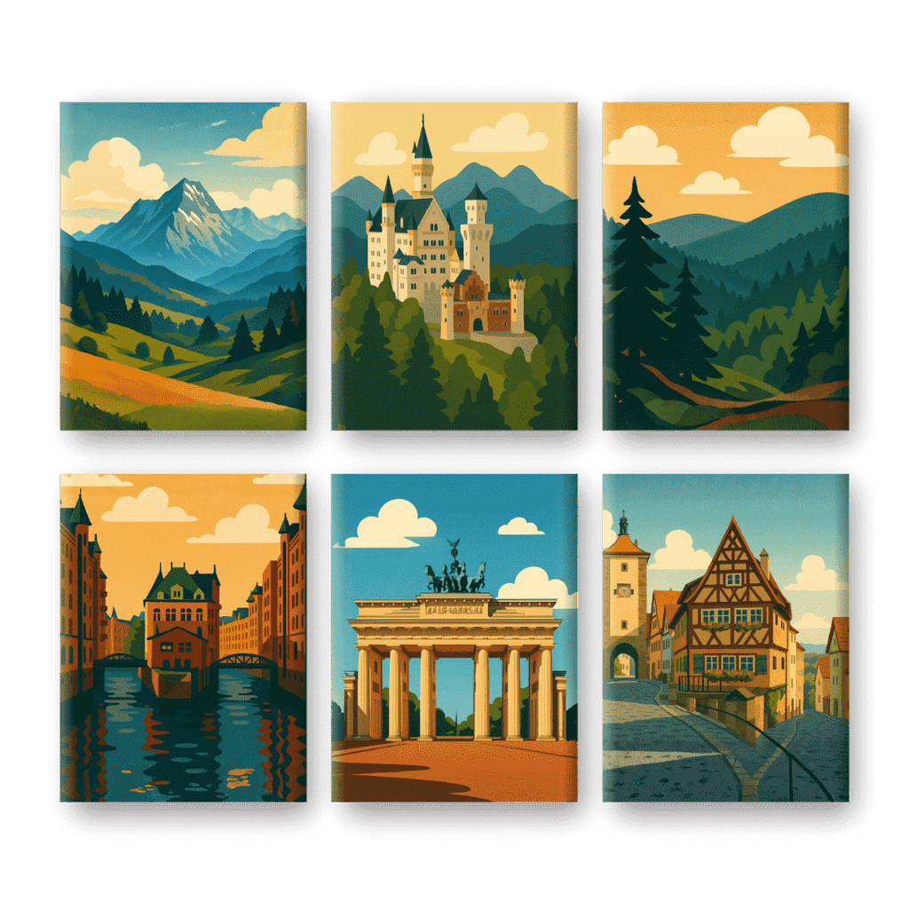 6 Mini Paintings - German Landscapes Set