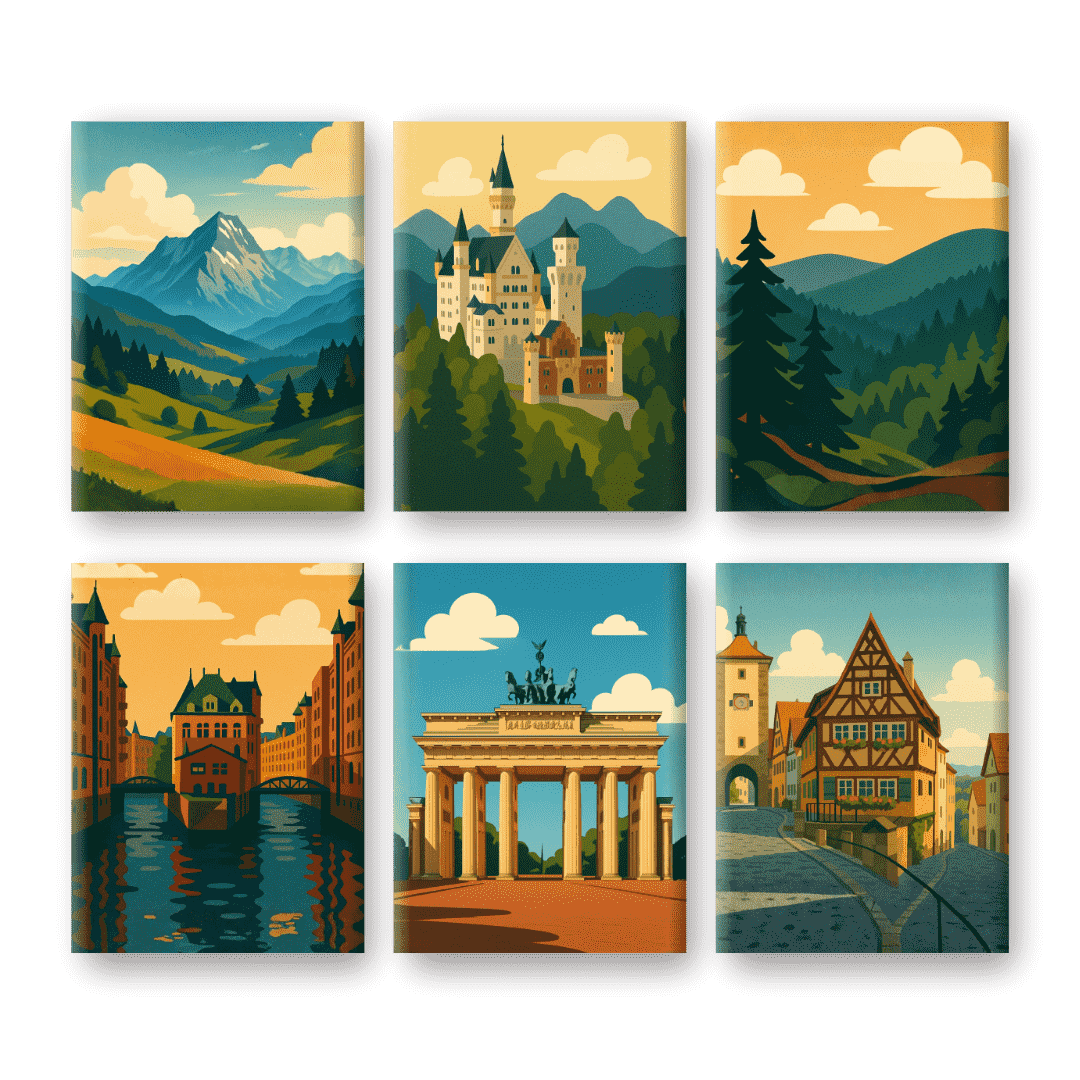 6 Mini Paintings - German Landscapes Set