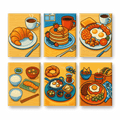 6 Mini Paintings - Global Breakfast Set