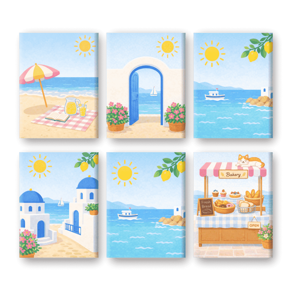 6 Mini Paintings - Greek Island Set