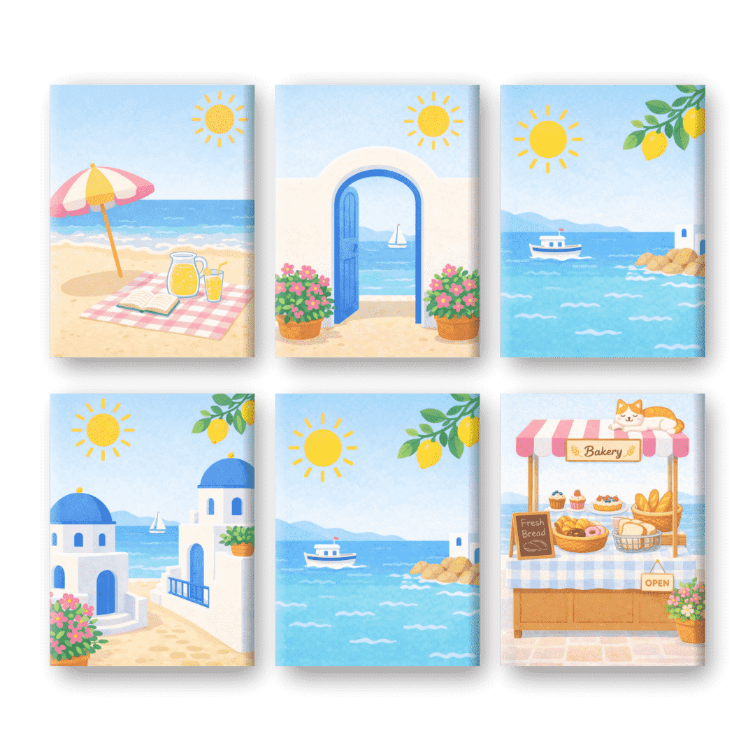6 Mini Paintings - Greek Island Set