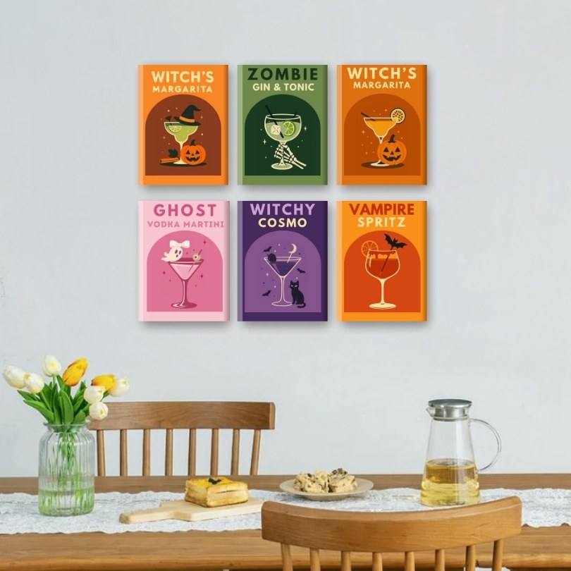 6 Mini Paintings - Halloween Cocktails Set