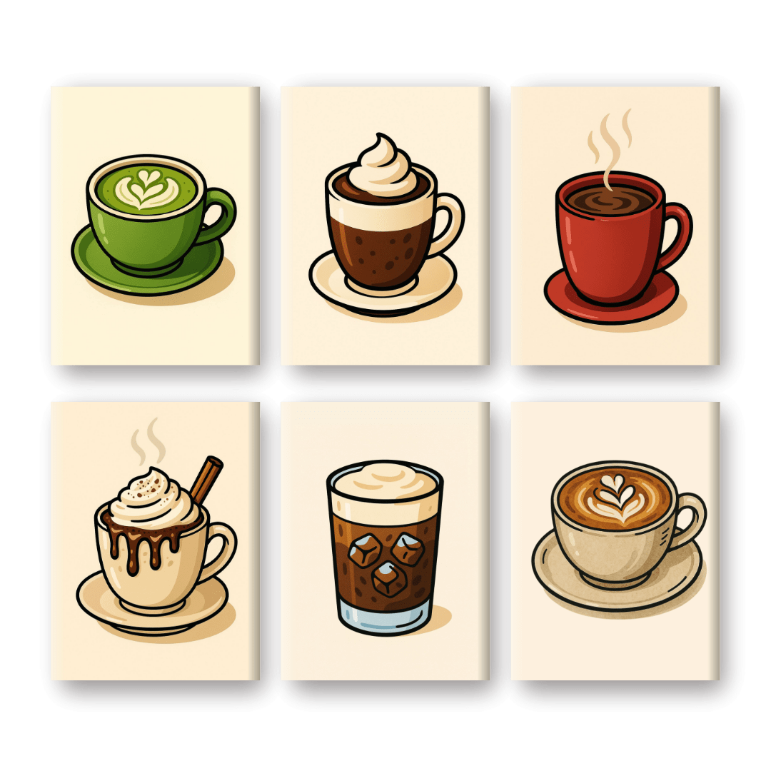 6 Mini Paintings - Hot Chocolate & Coffee Set