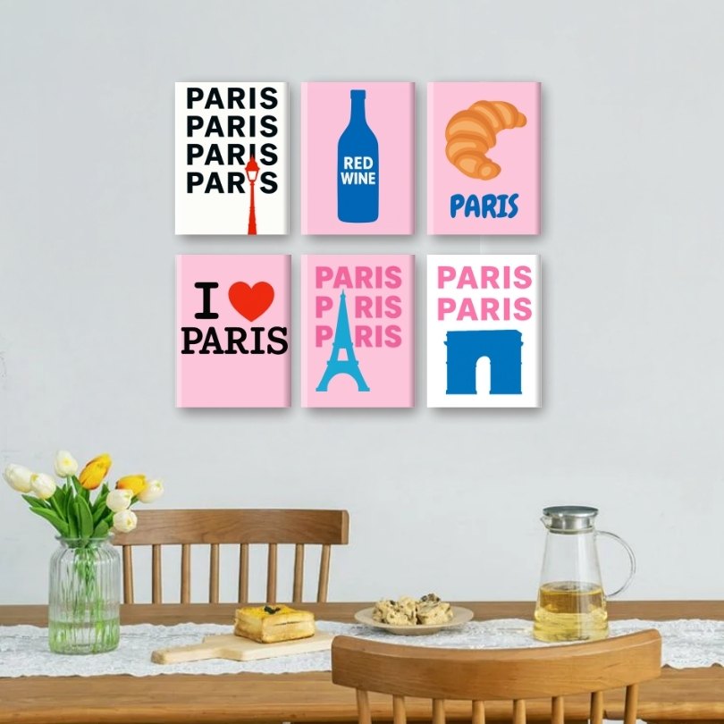 6 Mini Paintings | I love Paris Set