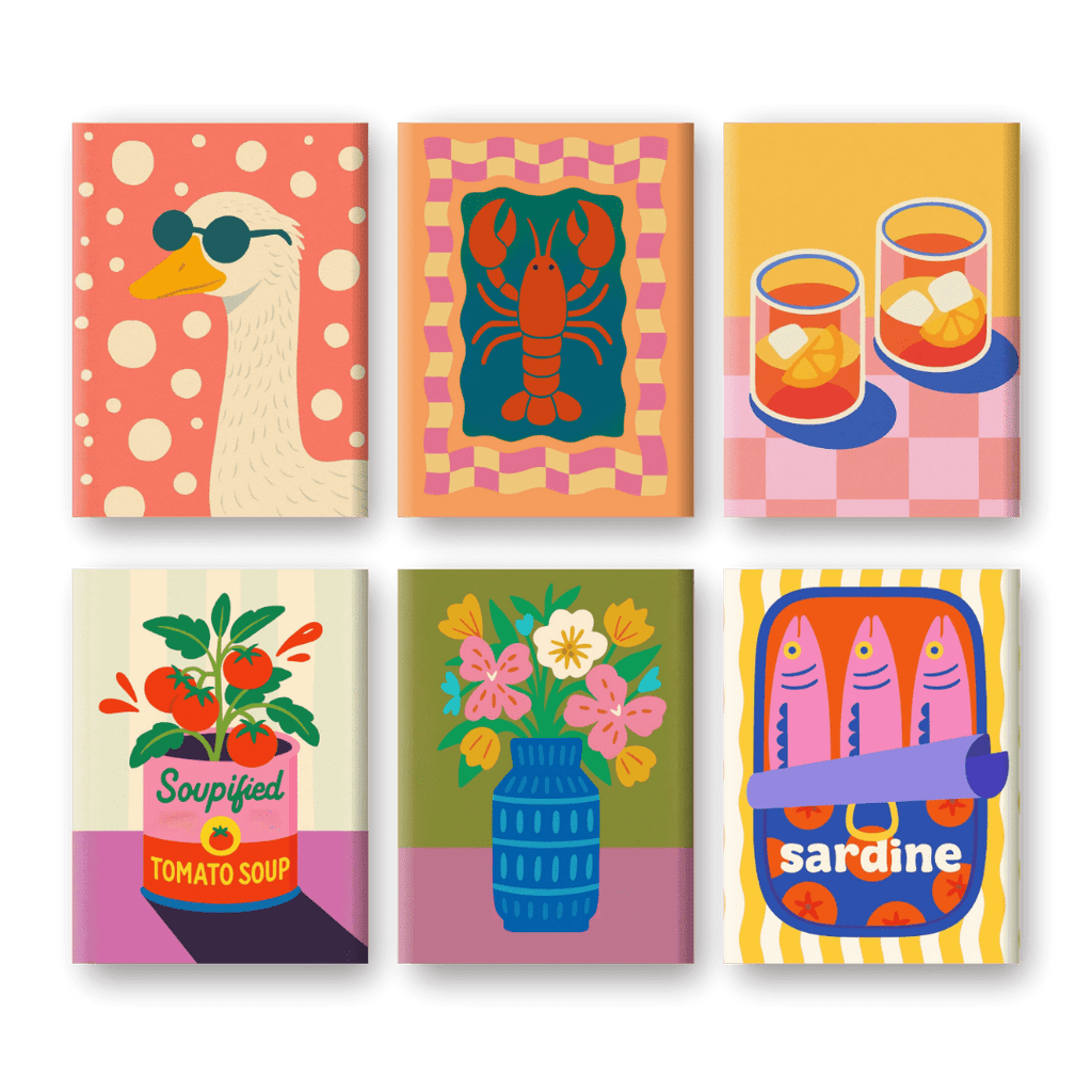 6 Mini Paintings - Lobster & Sardines Set