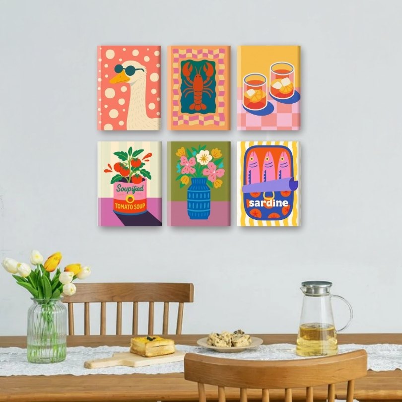 6 Mini Paintings - Lobster & Sardines Set