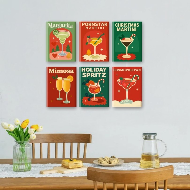 6 Mini Paintings - Merry Cocktail Set