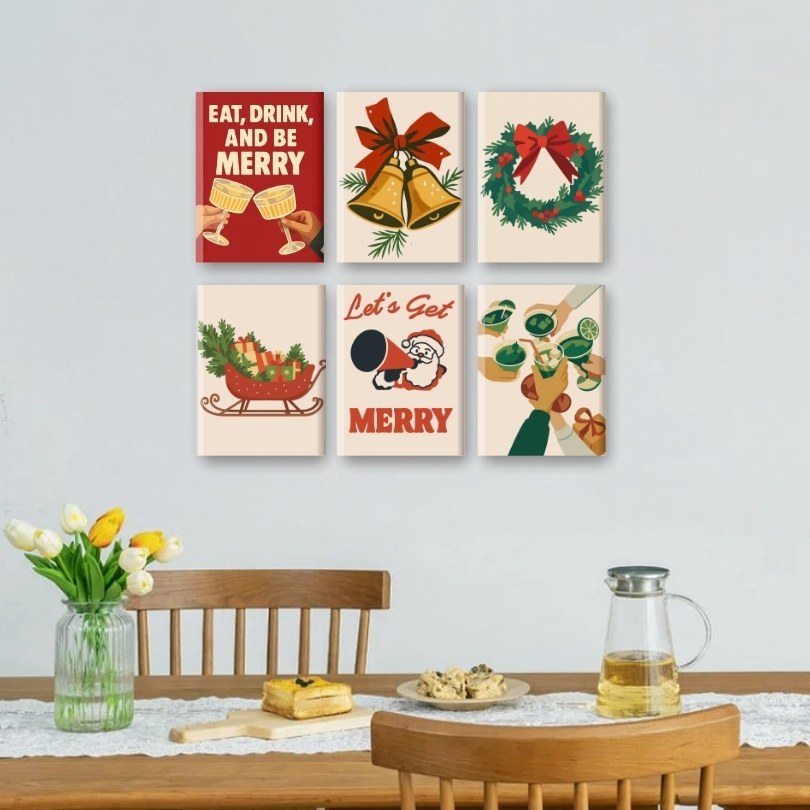 6 Mini Paintings - Merry Xmas Set