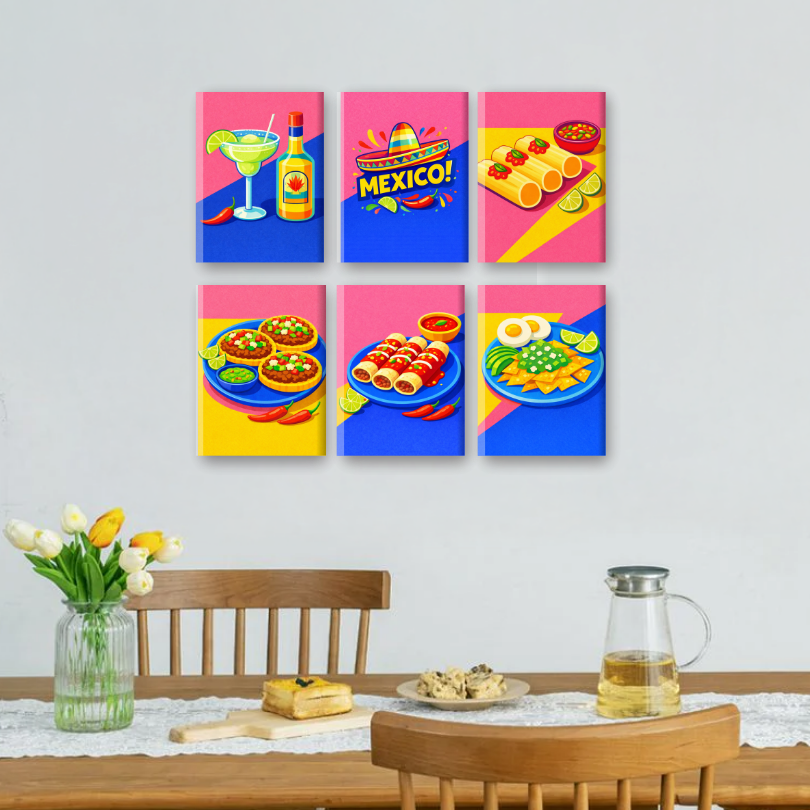 6 Mini Paintings - Mexican Food Set